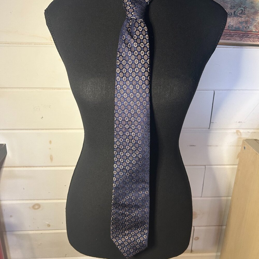 Dark Blue Circular Pattern Mandela Orvielo Tie – 100% Silk Men’s Necktie